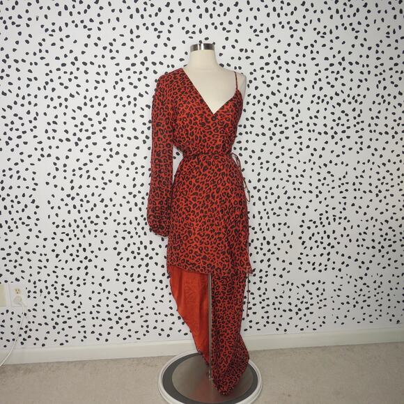 Michelle Mason Spice Leopard Animal Print Silk Asymmetrical Wrap Dress - Picture 4 of 12